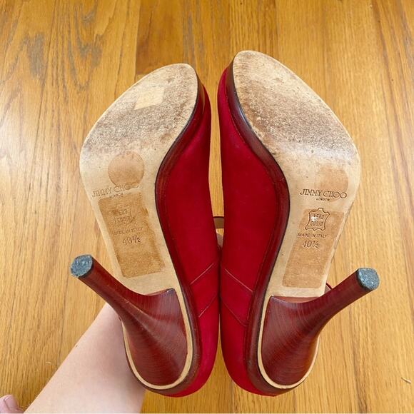 Jimmy Choo | Friday Kid Suede Platform Pumps Mary Janes Red EU 40.5, US 10.5 - Picture 11 of 15